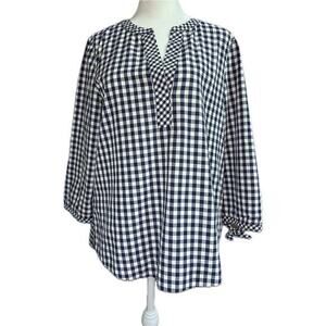 Vineyard‎ Vines Women's Blue Gingham Hi Low Hem Tie Cuffs Cotton Boho size small